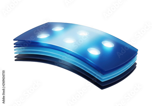 Stacked layers with glowing dots isolated on transparent background for technology and science presentations