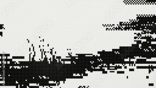 Abstract Digital Glitch Art With Pixelated Black And White Geometric Shapes, Monochrome Digital Glitch Background With Pixelated Black White Abstract Forms