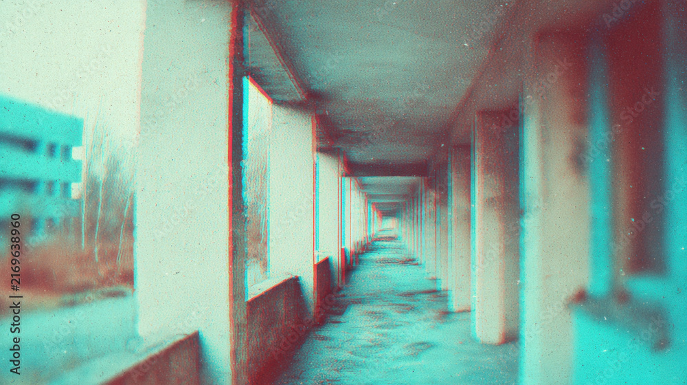 Fototapeta premium Long corridor in an empty building during daylight hours with no activity