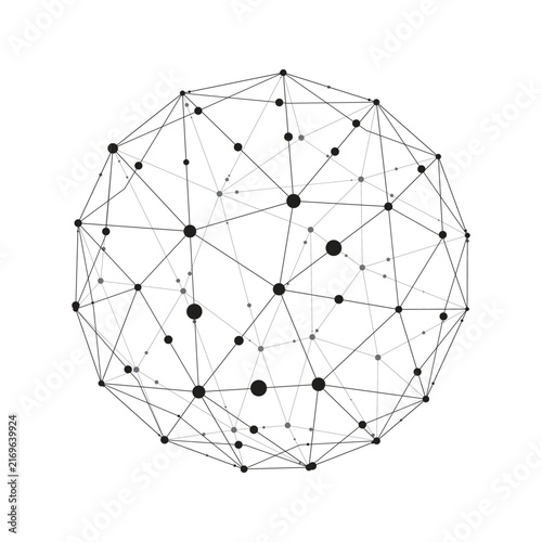 Abstract black grey halftone planet earth globe with orbital network connections on white background for global communication and technology concept. Wireframe earth sphere black line element.