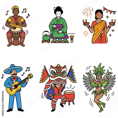 Tradition - A vibrant multicultural collection of world culture traditions and festive celebration elements showcasing global diversity through folk