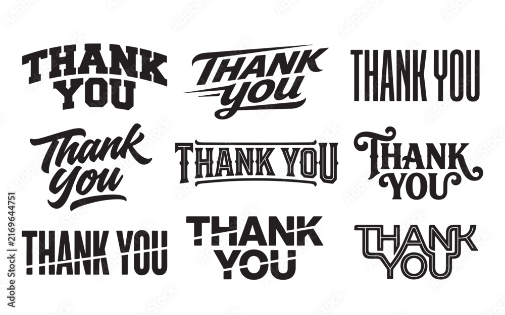 Obraz premium Thank you collection of various vintage typography lettering styles vector set with collection