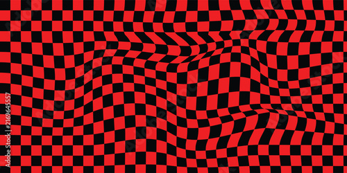 Hand drawn checkerboard texture vector illustration. Red and black doodle checkerboard used as wallpapers, dynamic website banner backgrounds and social media graphics.