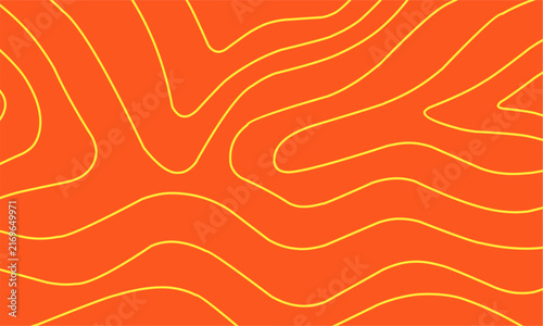 Abstract Orange Topographic Background with Yellow Wavy Contour Lines for Minimalist Graphic Design