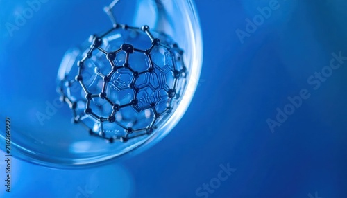 Microscopic View of a Blue Cellular Structure in a Droplet.