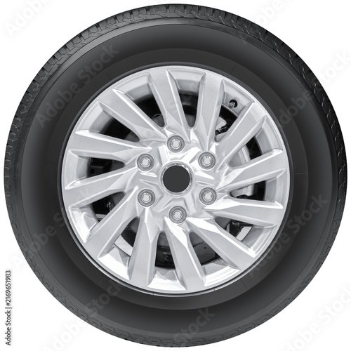 White gray car wheel on tire