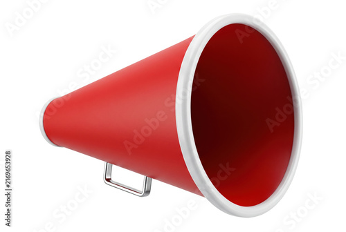 Obraz na płótnie Classic Red Megaphone with White Trim and Silver Handle