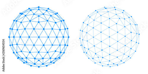 Blue Low Poly Wireframe Globe Network with Connected Nodes and Geometric Lines Vector
