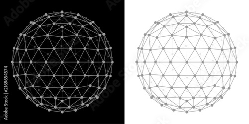 Low Poly Wireframe Globe Network with Connected Geometric Lines and Nodes Isolated on Transparent Background