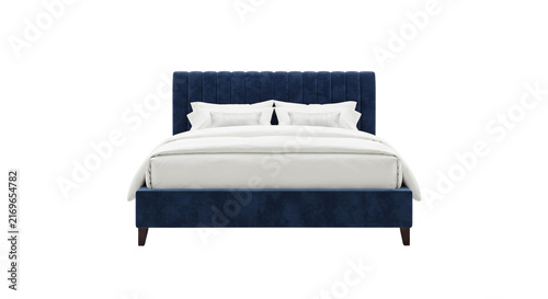 Картината върху платно Modern navy blue velvet bed with white bedding