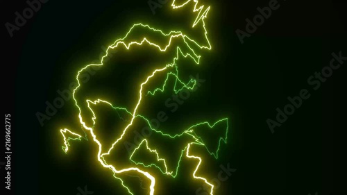 Glowing Yellow Lightning Bolt Energy Animation on Dark Background for Electricity, Power, Storm Effects, Energy Concepts and Visual Compositing