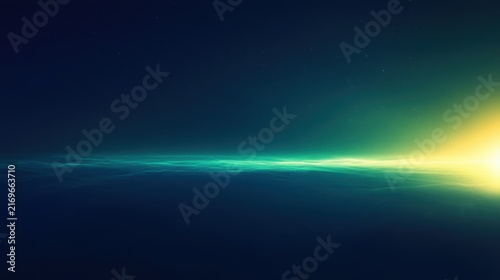 Abstract space background with glowing light horizon and deep blue cosmic nebula atmosphere