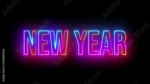 Colorful Neon Glow New Year Text Animation on Black Background for Holiday Celebration, Countdown, Festive Greetings and Year Transition Videos