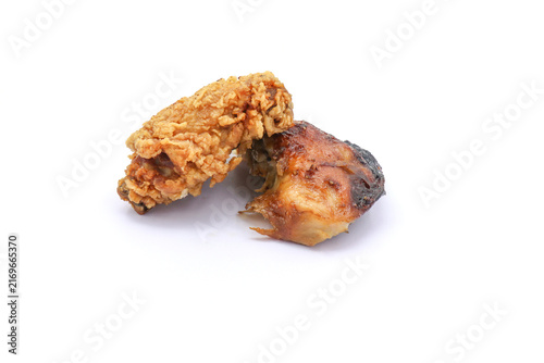 Fried chicken and grilled chicken on a white background.