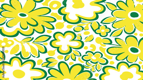 Yellow and Green Hand Drawn Floral Pattern
