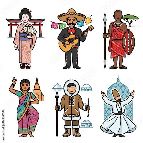 Diversity - A collection of diverse global people representing traditional culture and heritage from around the world through unique ethnicity and