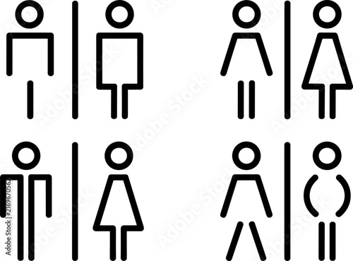 Male and Female Restroom Icon Set Collection in Outline and Solid Vector Style