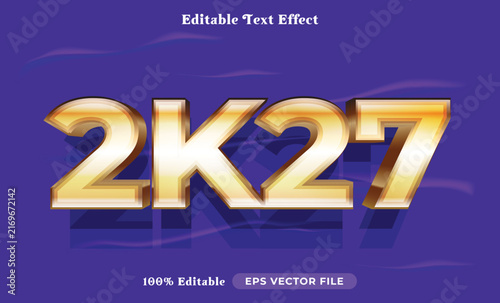 Golden 2K27 Text Effect in Adobe Illustrator, a Metallic 3D Number Graphic with a Vintage Style