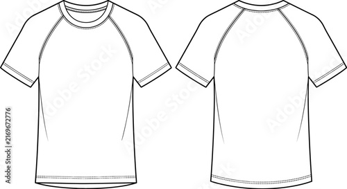 Raglan sleeve t shirt technical vector illustration showing front and back views for fashion design