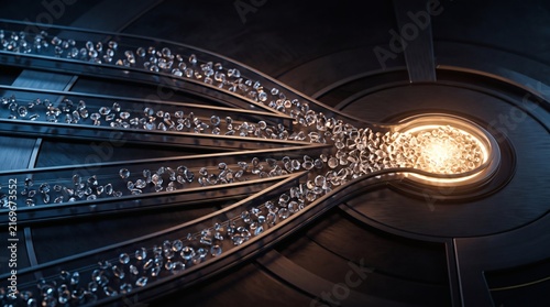 Elegant chandelier with cascading crystals illuminating a luxurious interior.