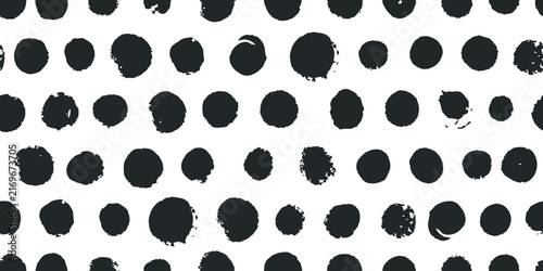 Polka dot seamless pattern. Vector black and white polkadot wrapping paper. Brush drawn circles, rough dots