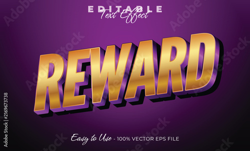 Editable golden reward text effect vector design on purple background with typography style