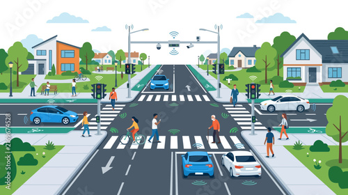 Smart City Intersection with Autonomous Cars, Pedestrians, and Connectivity