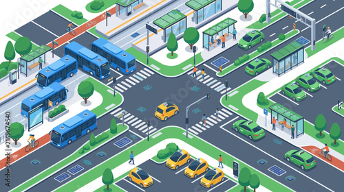 Smart City Intersection with Electric Buses, Cars, and Solar Power