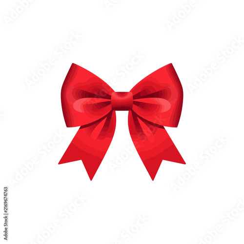 A festive bright red gift bow with a decorative floral pattern for christmas presents and holiday season decorations isolated on transparent background, Vector