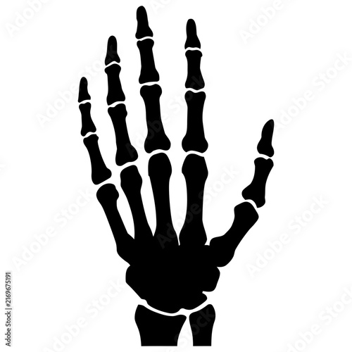 Skeleton hand silhouette with open palm against white background vector illustration