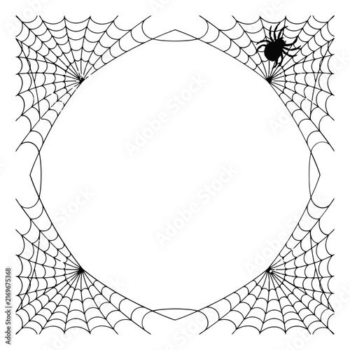 Spider web frame with arachnid during Halloween season for graphic design