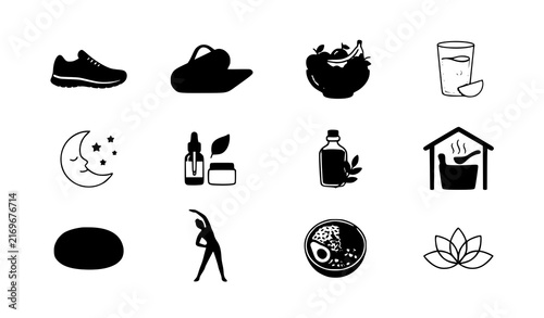 Healthy Living and Self Care Flat Vector Icons