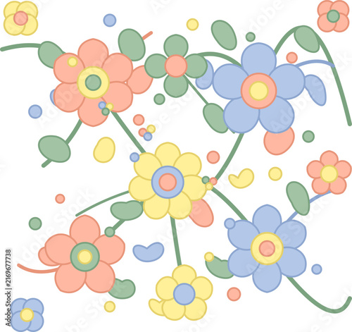 Colorful floral decorative pattern with stylized flowers and leaves for modern abstract design projects