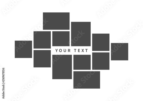 Modern asymmetrical square and rectangular photo collage layout set with 12 blank picture placeholders for photo album and print design.