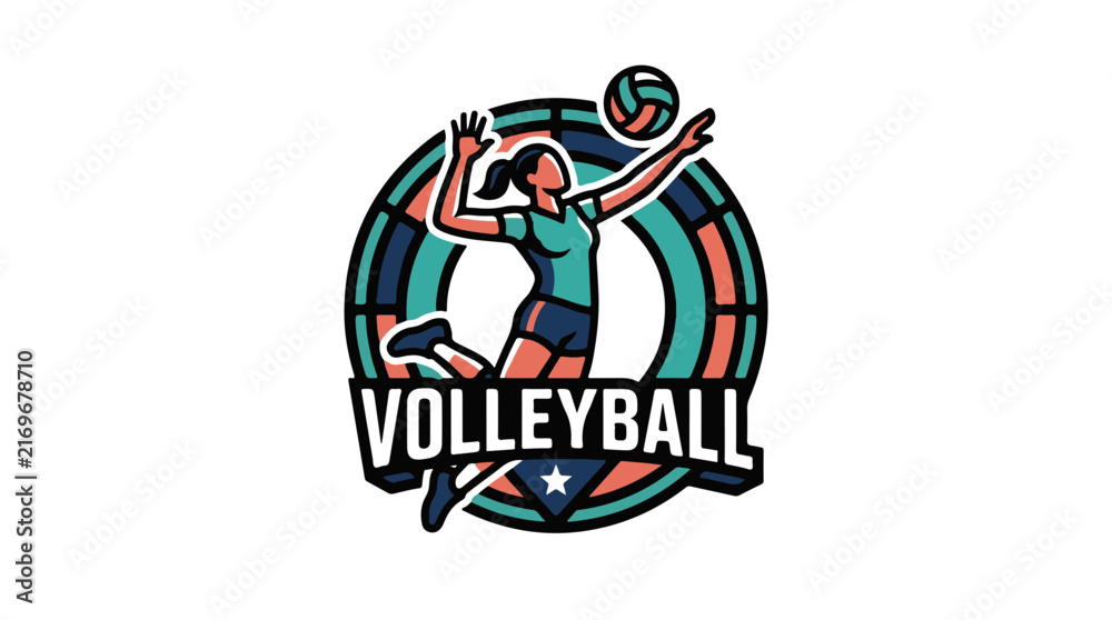 Obraz premium Volleyball Player Spiking Ball in Dynamic Athletic Logo Design