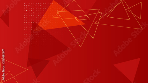 Geometric triangular pattern with overlapping shapes and halftone dots on a red background abstract triangles
