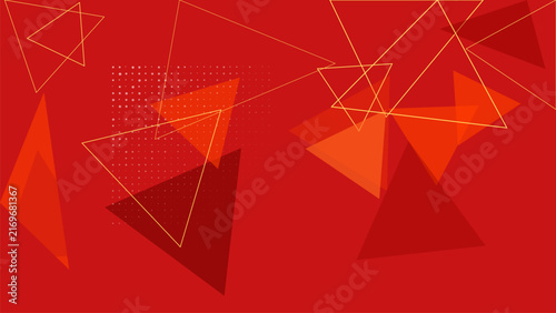 Geometric triangular pattern with golden lines on a red background