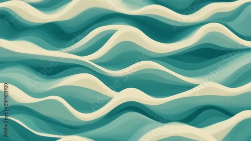 Abstract Teal and Cream Layered Wave Pattern with Fluid Paper-Cut Lines and Shadows