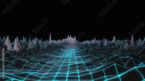 Futuristic Digital Blue Wireframe Landscape Grid Terrain