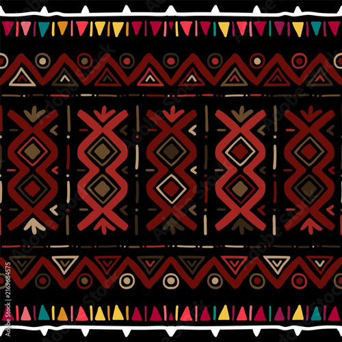 Folk geometric seamless pattern. Tribal motif. Mexican border vector background. Multicolor bright zigzag stripe print