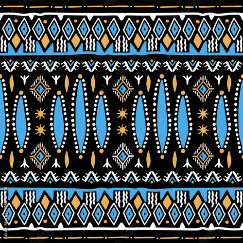 Folk geometric seamless pattern. Tribal motif. Mexican border vector background. Multicolor bright zigzag stripe print