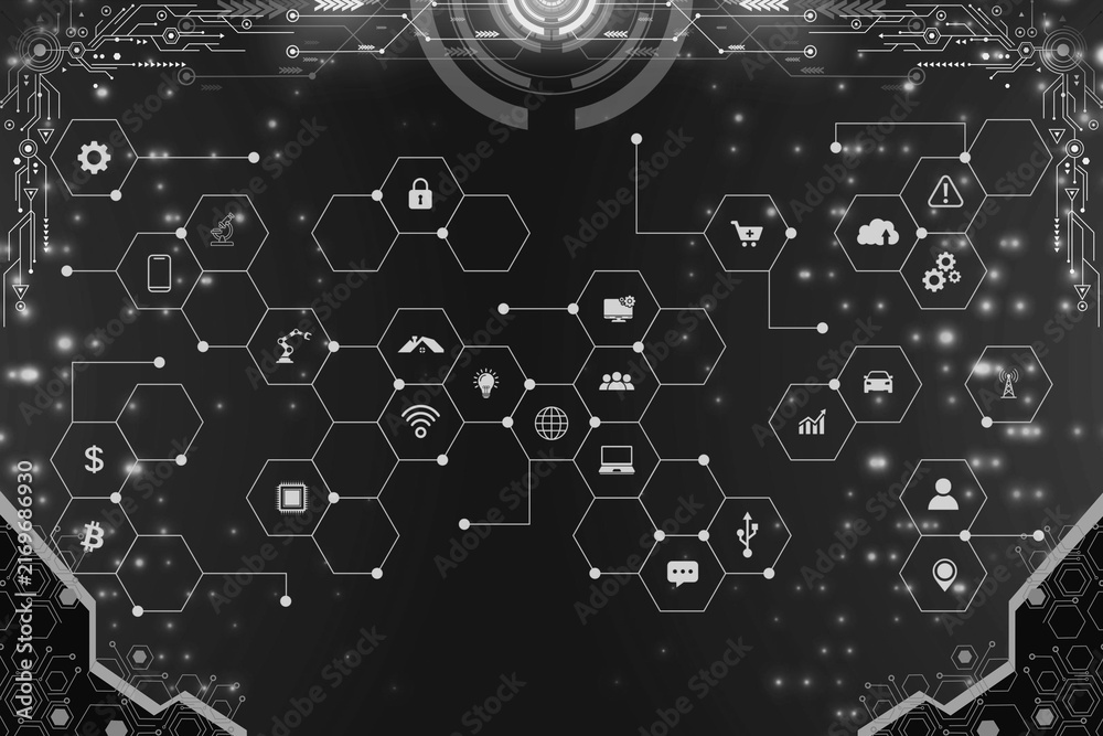 Fototapeta premium Black and Silver Hexagonal Digital Network Background