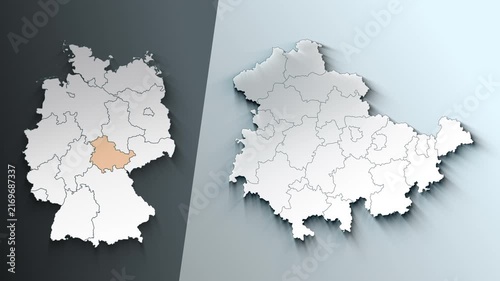 Animated Map of Thuringia Region Highlighted Within German with State Borders