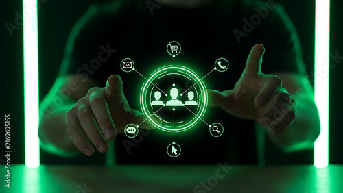Businessman Using Artificial Intelligence Technology with Futuristic AI Robot Interface, Digital Network, Machine Learning, Automation, and Smart Technology Concept