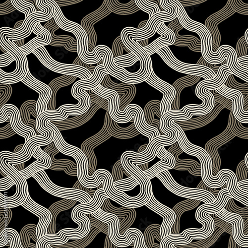 Seamless abstract wavy lines pattern on black background