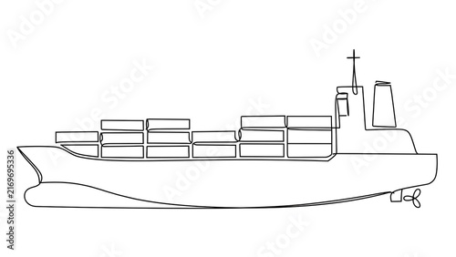 Obraz na płótnie Cargo ship line drawing on white background.