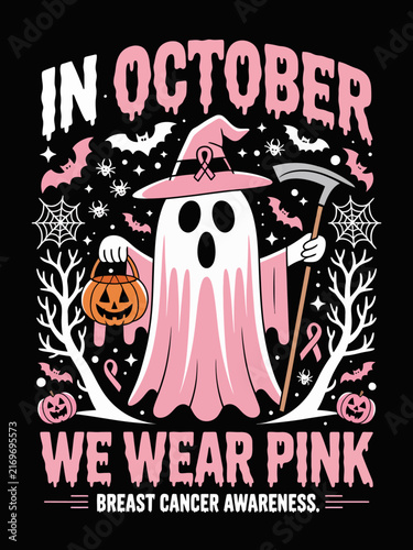 In October we wear pink Halloween breast cancer awareness art
