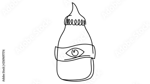 Cartoon bottle with eye on white background.