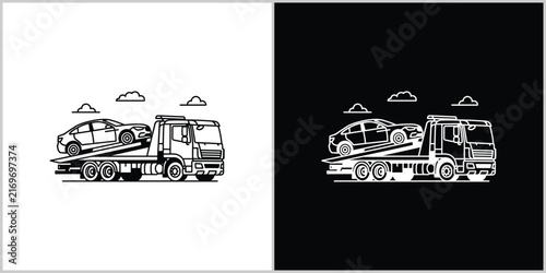 Tow Truck Transporting Car Flatbed Service Icon