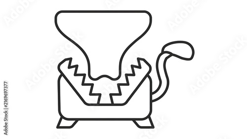 Cartoon cat grinding machine white background.